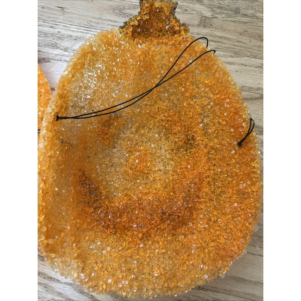 Vintage Set 2 Melted Plastic Popcorn Jack-O-Lantern Halloween Porch Light Covers